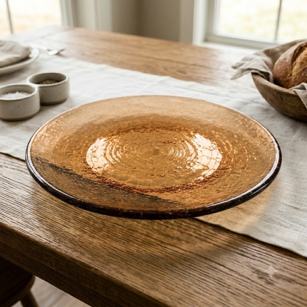 Fire and Light Recycled Glass 11" Dinner Plate Copper Discontinued